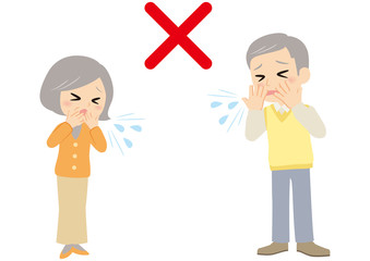 咳を手で抑える祖父母