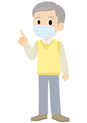 マスクで指差すおじいちゃん