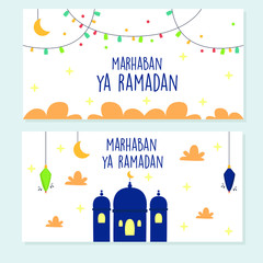 ramadan kareem hand drawn banner set. flat design