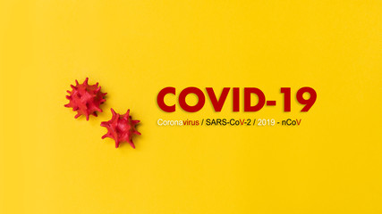Inscription COVID-19 or Coronavirus on yellow background. World Health Organization WHO official...