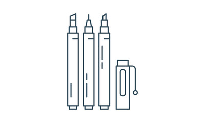 Markers icon in flat style for stationery and art supplies