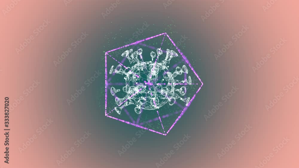 Poster how to protect yourself from virus. illuminating virus cell locked inside a hexagon frame over light