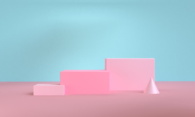 Minimalist primitive geometrical abstract background, Stylish trendy illustration Podium, stand, showcase on pastel color for premium product. Concept : advertising, Luxury.