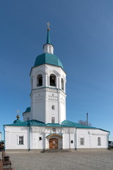 Facade of the Cathedral of the Transfiguration (1731-1750) on the territory of the Transfiguration of the Savior Monastery in the city of Yeniseysk. Krasnoyarsk region. Russia.