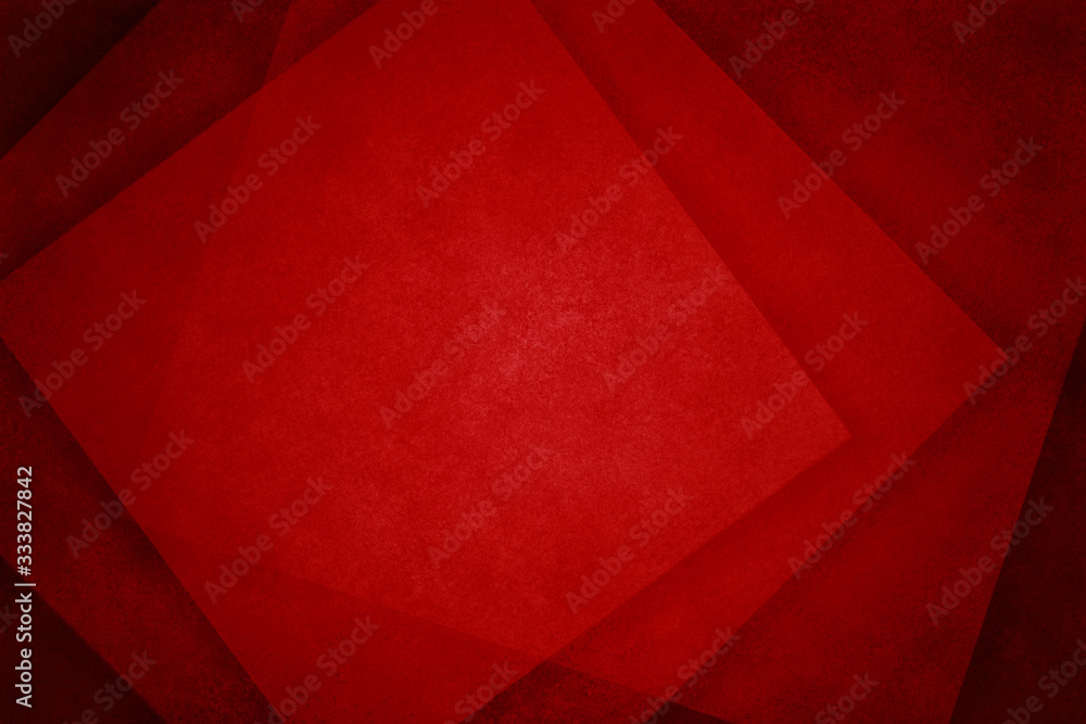 Wall mural red abstract background with geometric square paper shapes in transparent layers and modern business
