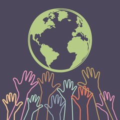 World map and people hands