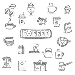 Coffee doodles element vector illustration in cute hand drawn style isolated on white background 
