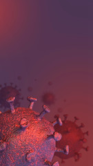 background vertical banner with covid 19, viruses in depth of field, 3d render