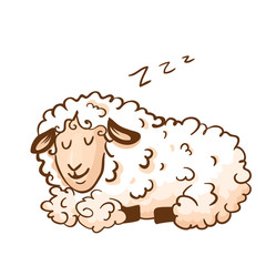 Cute sleeping sheep on white isolated, vector illustration