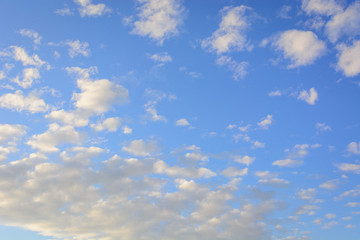 Blue sky with floating white clouds. The background.