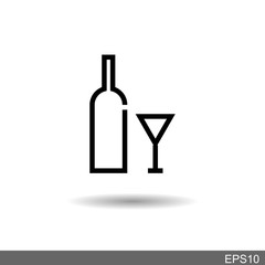 wine bottle and glass icon on white background