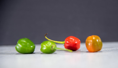 Fruits of goat pepper (capsicum chinense) on dark background