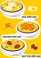 Non Veg Egg biryani,Chicken Biryani,Mutton Biryani indain Food Flyer Vector