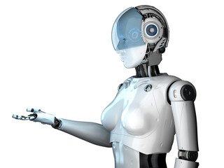 Female cyborg open hand