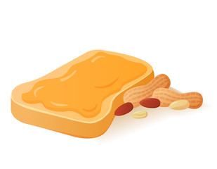 Sandwich with peanut butter on bread. Fried toast.Realistic food illustration. Vector.