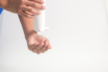 Using alcohol gel clean wash hand sanitizer anti virus bacteria dirty skin care, Stop the spread of...