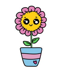 Cute colorful flower in a pot the children's  illustration
