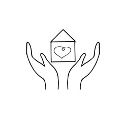 house, hands, heart and lettering stay home hand drawn in doodle scandinavian minimalism style slogan safety quarantine epidemic pandemic virus coronavirus covid-19 icon element, card, sticker, poster