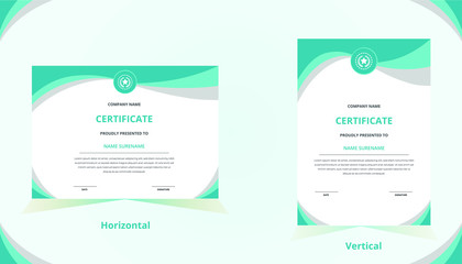 Vertical & horizontal certificate template with luxury badge and modern shape. For award and education
