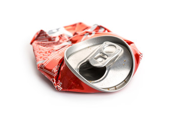 Crumpled Aluminum can isolated on white background