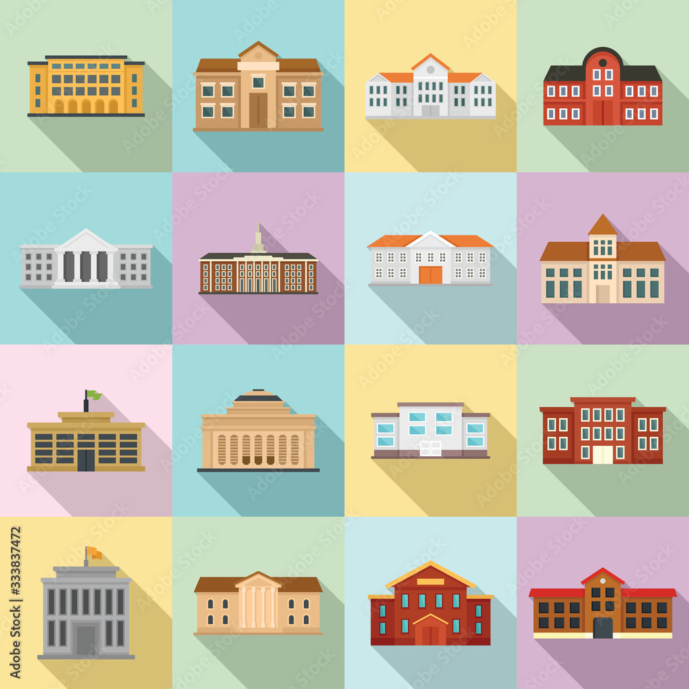Poster university icons set. flat set of university vector icons for web design
