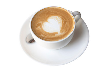 Cup of coffee with latte art isolated oc white
