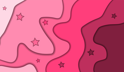 Vector pink abstract background with stars. Paper overlay.