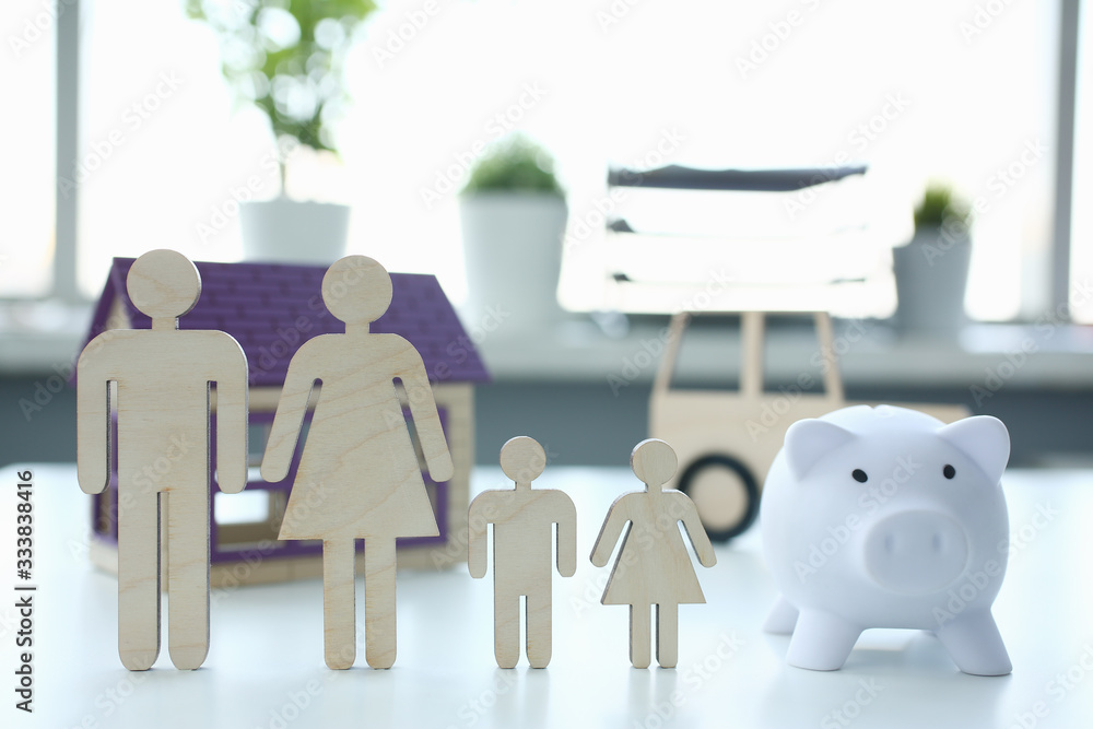 Wall mural wooden family silhouette insurance bank credit concept