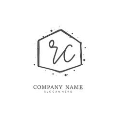 Handwritten initial letter R C RC for identity and logo. Vector logo template with handwriting and signature style.