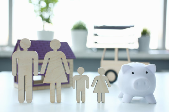 Wooden family silhouette insurance bank credit concept