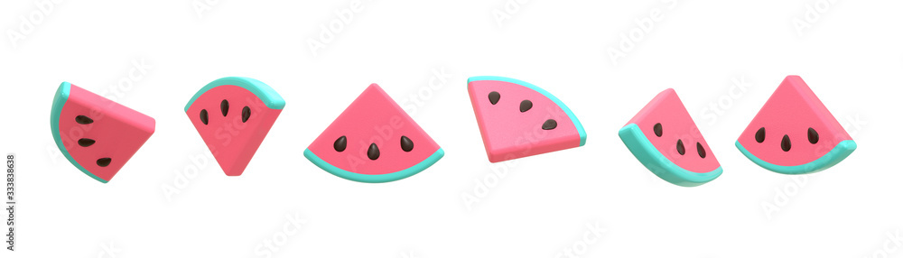 Poster 3d rendering set of watermelon slices with different types of minimalism in a cartoon style. the ill