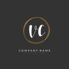 Handwritten initial letter V C VC for identity and logo. Vector logo template with handwriting and signature style.