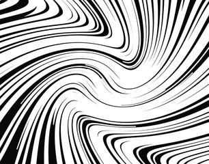Line art optical art. Psychedelic background. Monochrome background. Optical illusion style. Black dark background. Modern pattern. Abstract graphic texture. Graphic ornament. Vector template