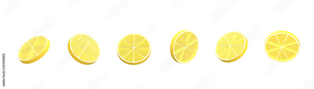 Fototapete 3d rendering set of lemon citrus from different sides minimalism in a cartoon style. template for de