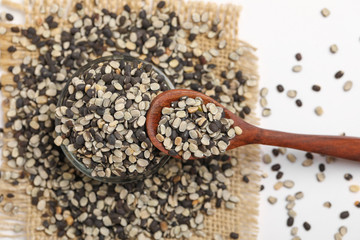 Split Black Lentil Also Know as Black Gram, Black Urad Dal, Vigna Mungo, Urad Beani glass bowl on...