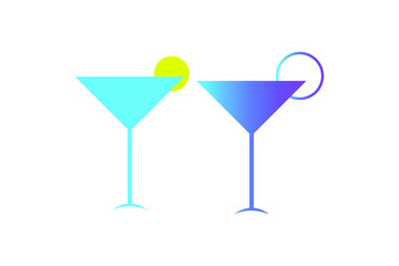 set of cocktails bar glass  isolated on white background