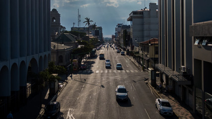 Beautiful aerial view of the Empty streets of San Jose and the central avenue 