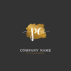  Handwritten initial letter P C PC for identity and logo. Vector logo template with handwriting and signature style.
