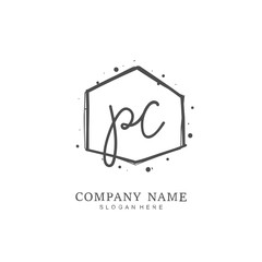  Handwritten initial letter P C PC for identity and logo. Vector logo template with handwriting and signature style.