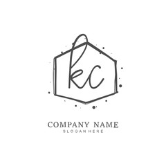 Handwritten initial letter K C KC for identity and logo. Vector logo template with handwriting and signature style.