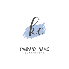 Handwritten initial letter K C KC for identity and logo. Vector logo template with handwriting and signature style.