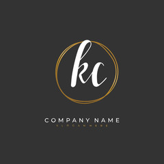 Handwritten initial letter K C KC for identity and logo. Vector logo template with handwriting and signature style.