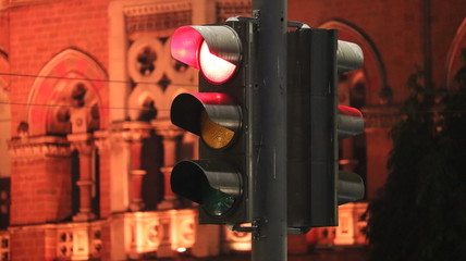 New Delhi, Delhi/India- March 25 2020: Red signal on a traffic light.