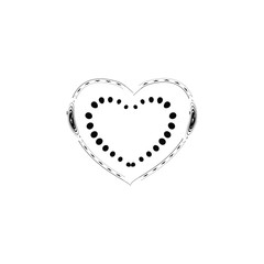 Decorative black heart on white background. Romantic monochrome symbol love, passion and wedding. Template for t shirt, apparel, card, poster. Design element of valentine day. Vector illustration.
