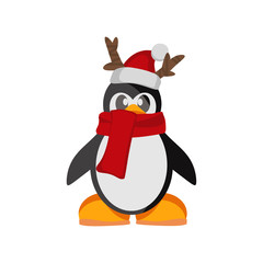 cute christmas penguin in hat and scarf