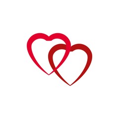 Hearts two color sign on white background. Romantic symbol linked, join, love, passion and wedding. Template for t shirt, apparel, card, poster. Design element of valentine day. Vector illustration.
