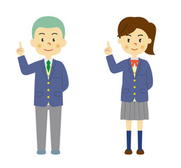 制服を着た学生　男女