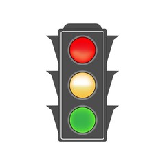 Stoplight sign. Icon traffic light on white background. Symbol regulate movement safety and warning. Electricity semaphore regulate transportation on crossroads urban road. Flat vector illustration.