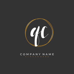 Handwritten initial letter Q C QC for identity and logo. Vector logo template with handwriting and signature style.