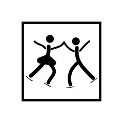 Sports. Pair figure skating icon. Two silhouette skateon white background. Logo sports dance on ice. Monochrome template for poster, logo. Design element. Vector illustration.